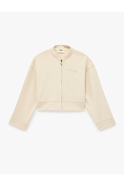 Koton Zippered Viscose Blend Bomber Collar Long Sleeve Crop Jacket