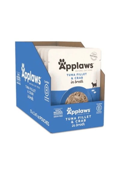 Applaws كرتون ابلاوز طعام للقطط البالغة رطب تونة مع سلطعون 70غ *12 ظرف