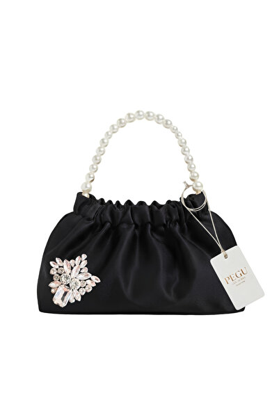 pegu baby collection ΜΑΥΡΗ ΣΑΤΕΝΙΝΗ ΤΣΑΝΤΑ ΜΕ ΚΡΥΣΤΑΛΛΙΝΗ ΠΕΤΡΑ ΚΑΙ ΠΕΡΛΕΝΗ Λ...
