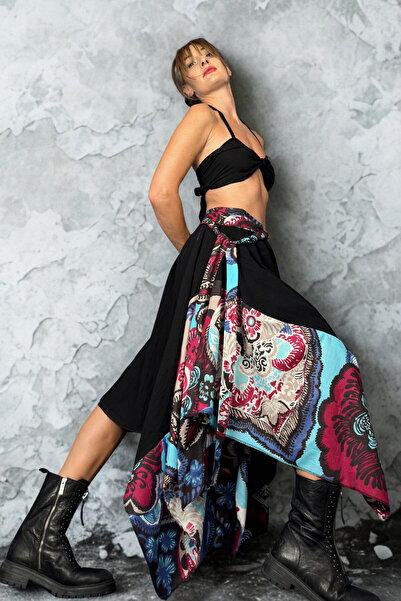 Quincey Asymmetric Bamboo Volume Skirt with Elastic Waist