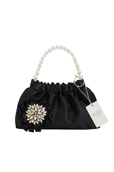 pegu baby collection Black Satin Crystal Glass Stone Design, Handmade Pearl H...