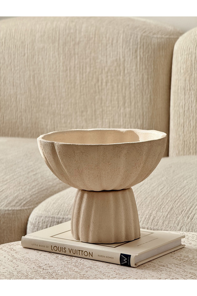 AYSA HOME DECOR Riva Seramik Dokulu Bej Dekoratif Tabak, Kase (18 x 14 cm )
