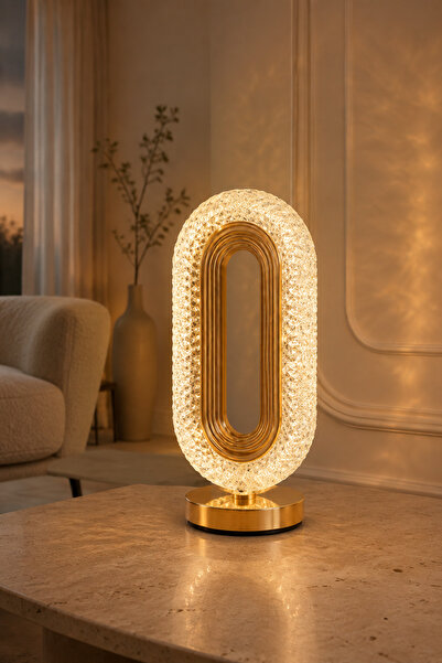 Dessa Oval LED Table Lamp with Crystal Effect Acrylic, Rechargeable, Touch, 3...