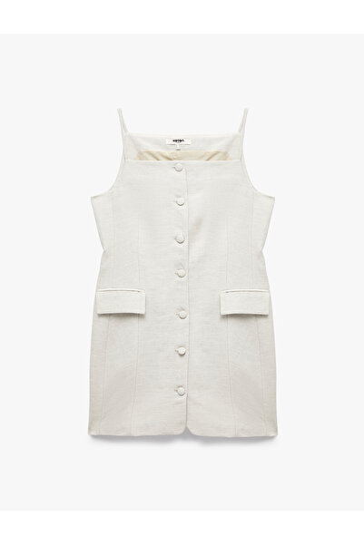 Koton Double Pocket Detailed Buttoned Rope Strap A-Line Mini Linen Dress