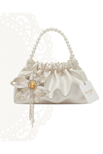 pegu baby collection Ekru Satin Crystal Glass Stone Design Made with Pearl Ha...