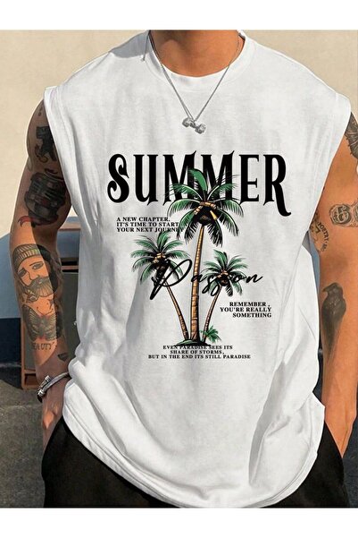 classy moda Men's Streetwear Street Fashion Oversized Printed Zero Sleeve Tan...