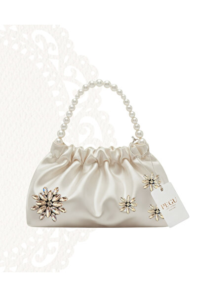pegu baby collection Ekru Satin Crystal Glass Stone Design Made with Pearl Ha...