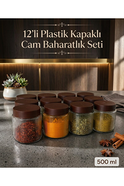 12’li 500 ML Plastik Kapaklı Çizgili Cam Kavanoz Seti – Şık Tasarım, Pratik Kullanım ve Düzenli Erzak Saklama Çözümü