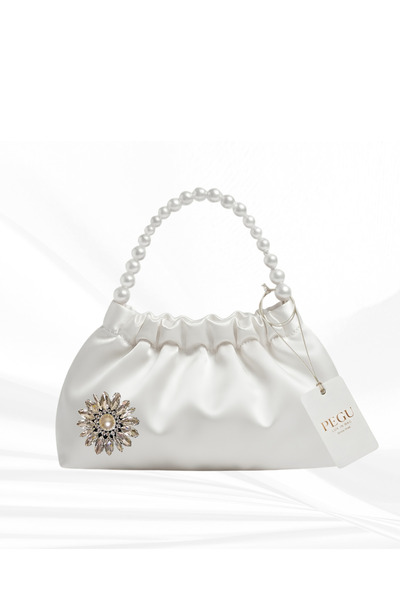 pegu baby collection White Satin Crystal Glass Stone Design, Handmade Pearl H...