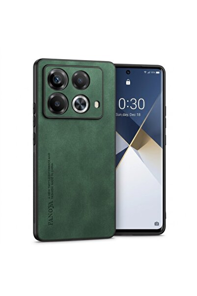 teknosepetim Note 40 Pro ile Uyumlu Yeşil Kılıf Deri Görünümlü Kamera Korumal...