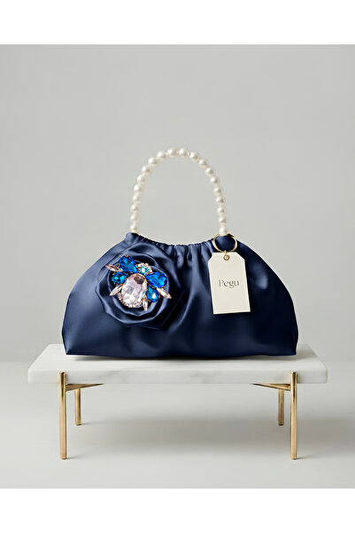pegu baby collection Royale Series Dark Blue Satin Pearl Handle Pleated Rose ...