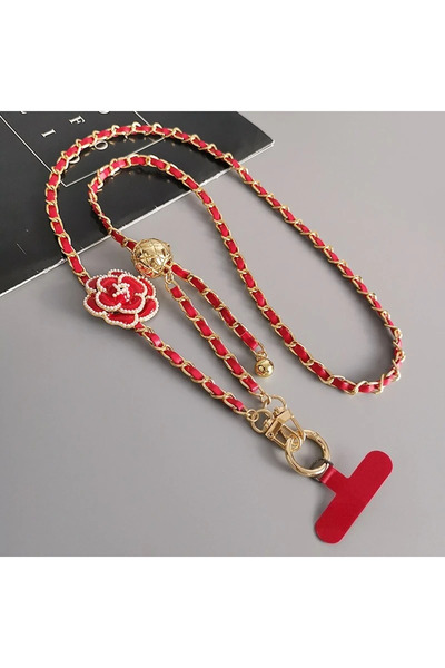 Choice Red Adjustable Round Ball CrossbodyTelescopic Buckle Camellia Lanyard ...