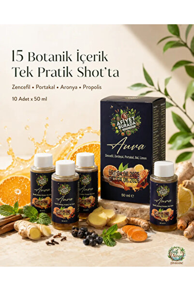 afiyet burada Aura Shot 50 x 10 Adet - Zencefil Suyu, Portakal Suyu, Limon Su...