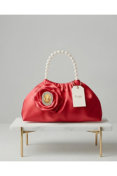 pegu baby collection Royale Series Red Satin Pearl Handle Pull-Strap Rose Pat...