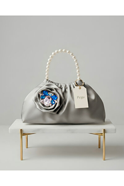 pegu baby collection Royale Series Gray Satin Pearl Handle Pull-Strap Rose Pa...