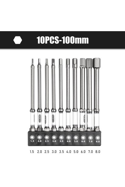 Choice 10PCS H1.5-H8 100mm 10pcs 50/100mm Hex Screwdriver Bit Set Hexagon Hea...