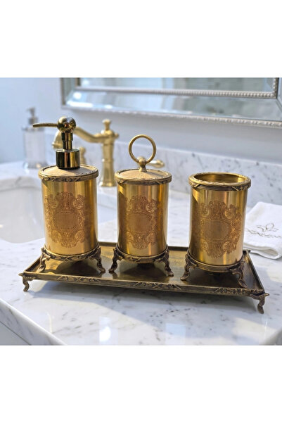 MaviDamla Engraved Detail Bathroom Accessory Set Bronze