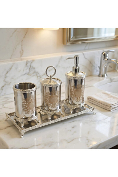MaviDamla Engraved Detail Bathroom Accessory Set Silver