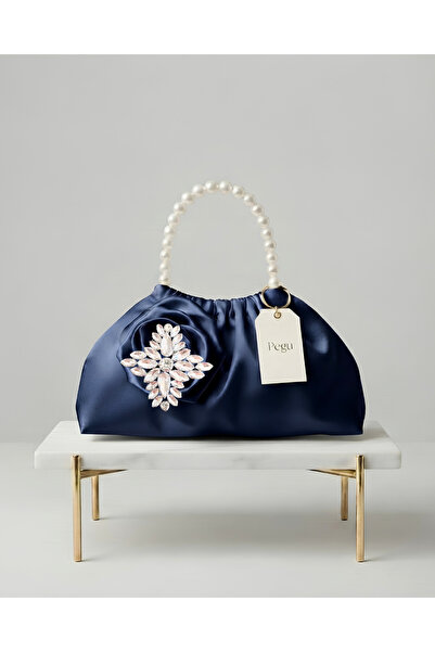 pegu baby collection Royale Series Dark Blue Satin Pearl Handle Pleated Rose ...
