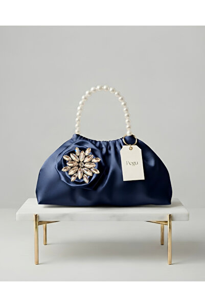 pegu baby collection ΣΕΙΡΑ ROYALE ΣΚΟΥΡΟ ΜΠΛΕ ΣΑΤΕΝ ΤΣΑΝΤΑ ΜΕ ΠΕΡΛΕΝΕΣ ΛΑΒΕΣ,...