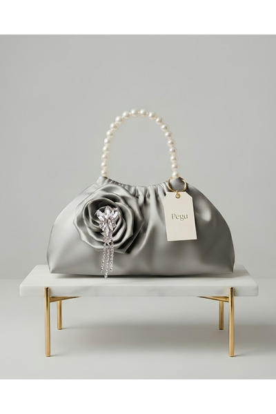 pegu baby collection Royale Series Gray Satin Pearl Handle Pull-Strap Rose Pa...