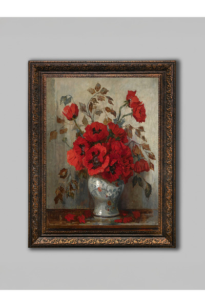 WoodyArts Natură moartă florală, bronz, înrămat în stil antic, pictură decora...