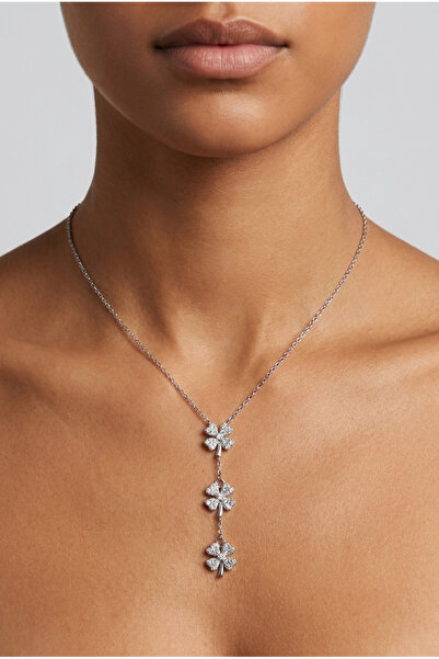 elinasaccessories Steel Flower Pendant with Zircon Stone Pendant Y Model Wome...