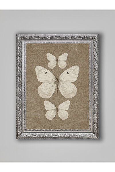 WoodyArts White Butterflies Gray Antique Framed Decorative Living Room Wall P...
