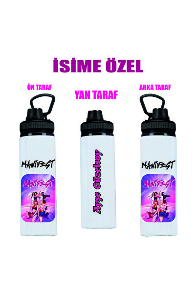 DKDZ SHOP Manifest Çizim Baskılı İsime Özel Metal Suluk 800ml