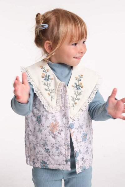 Generic Brand Blue Quilted Embroidered Vest 3-Piece Camisole Set-1113