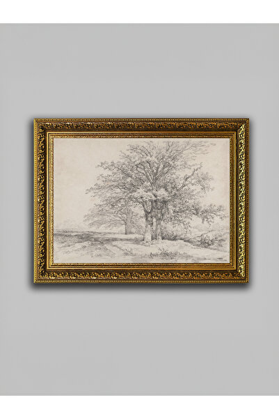 WoodyArts Tree Black and White Gold Antique Framed Decorative Living Room Wal...
