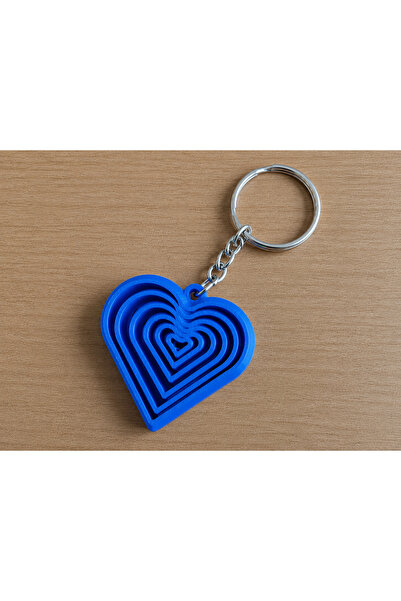 3D Baskı Kalp Fidget Anahtarlık - Hareketli Stres Oyuncağı ve Çanta Süsü-Mavi