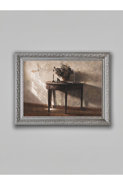 WoodyArts Old Table Gray Antique Framed Decorative Living Room Wall Painting ...