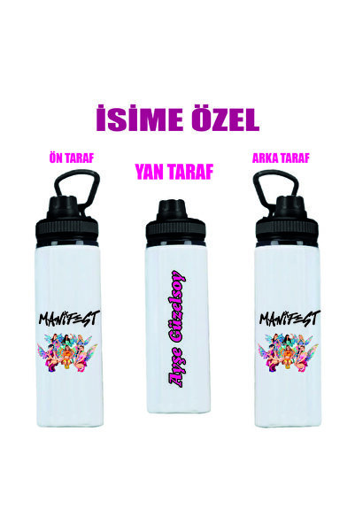 DKDZ SHOP Manifest Çizim Baskılı İsime Özel Metal Suluk 800ml