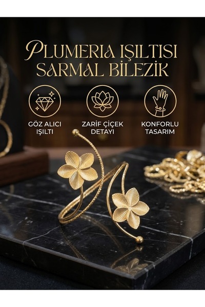 WF Işıltılı Altın Çiçekli Spiral Bilezik