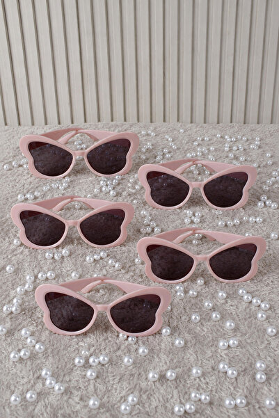 Mortex Light Pink 5 Pieces Butterfly Patterned Bride and Groom Party Glasses,...