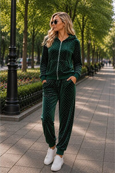Sienna Fashion Πράσινο κοστούμι με φερμουάρ και κουκούλα