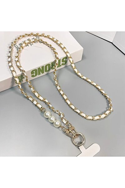 Choice WHITE Pearl Leather Chain Mobile Phone Strap Long Crossbody Anti-Loss ...