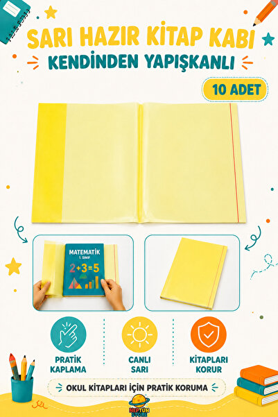 neptünstore Sarı Hazır Kendinden Yapışkanlı Kitap Kabı 10 Adet