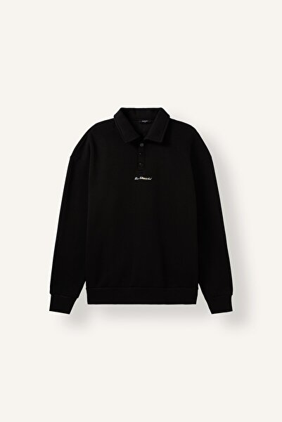 DeFacto Boxy Fit Basic Polo Collar Long Sleeve Embroidered Sweatshirt H3175Ax...