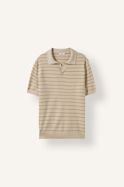 DeFacto Standard Fit Buttonless Resort Collar Striped Polo T-Shirt I0737Ax26Au