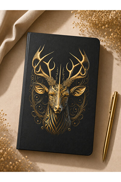 StudyEra Black Nature Çizgili Defter – Siyah Sert Kapak Geyik Figürlü Defter