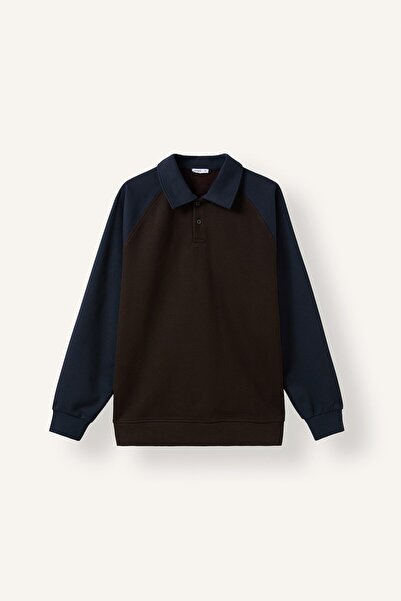 DeFacto Regular Fit Polo Collar Raglan Sleeve Sweatshirt H5042Ax26Au