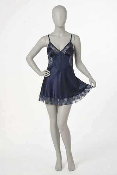LOTUS ÇİÇEĞİ Navy blue short satin nightgown