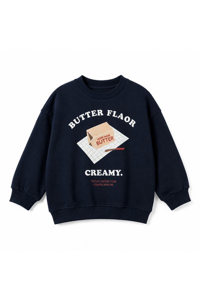 hety Retro Butter Printed Crew Neck Navy Blue Kids Sweatshirt
