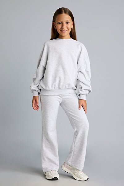 DeFacto Crew Neck Sweatshirt and Ribbed Trousers 2-Piece Set for Girls I3868A...
