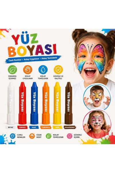 Genel Markalar Yüz Boyası Seti 6'lı – Çocuklar İçin Eğlenceli ve Renkli Yüz B...