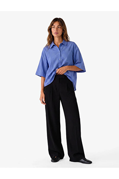 Koton Regular Fit Cepli Yüksek Bel Krep Kumaş Geniş Paça Pantolon