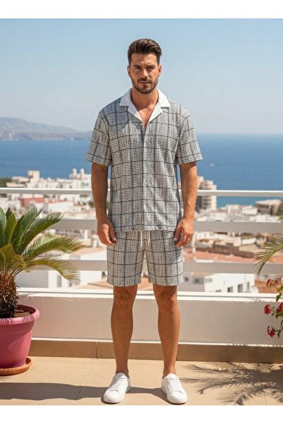 Chordi Relaxed Fit Short Sleeve Lapel Collar Summer 100% Cotton Shirt Shorts Set