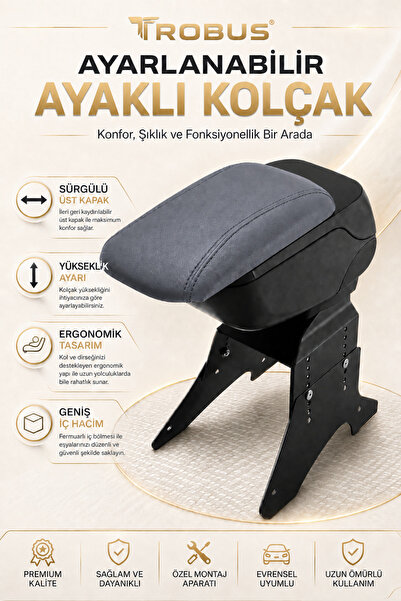 TROBUS Honda Jazz 2002-2020 Uyumlu Füme Ayaklı Sürgülü Kolçak Ayarlanabilir Y...